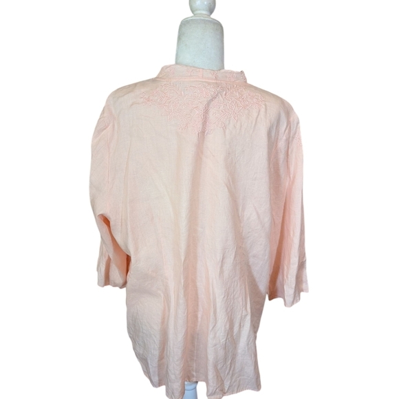 Peach Linen Tunic Lucy & Laurel Embroidered Button Up Flowy Blouse sz 3X - Picture 2 of 8
